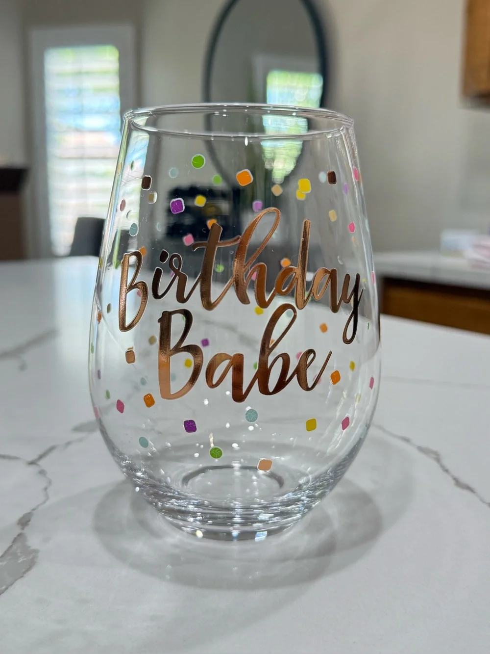 Birthday Babe Gold Script Stemless Wine Glass - Multicolor Confetti